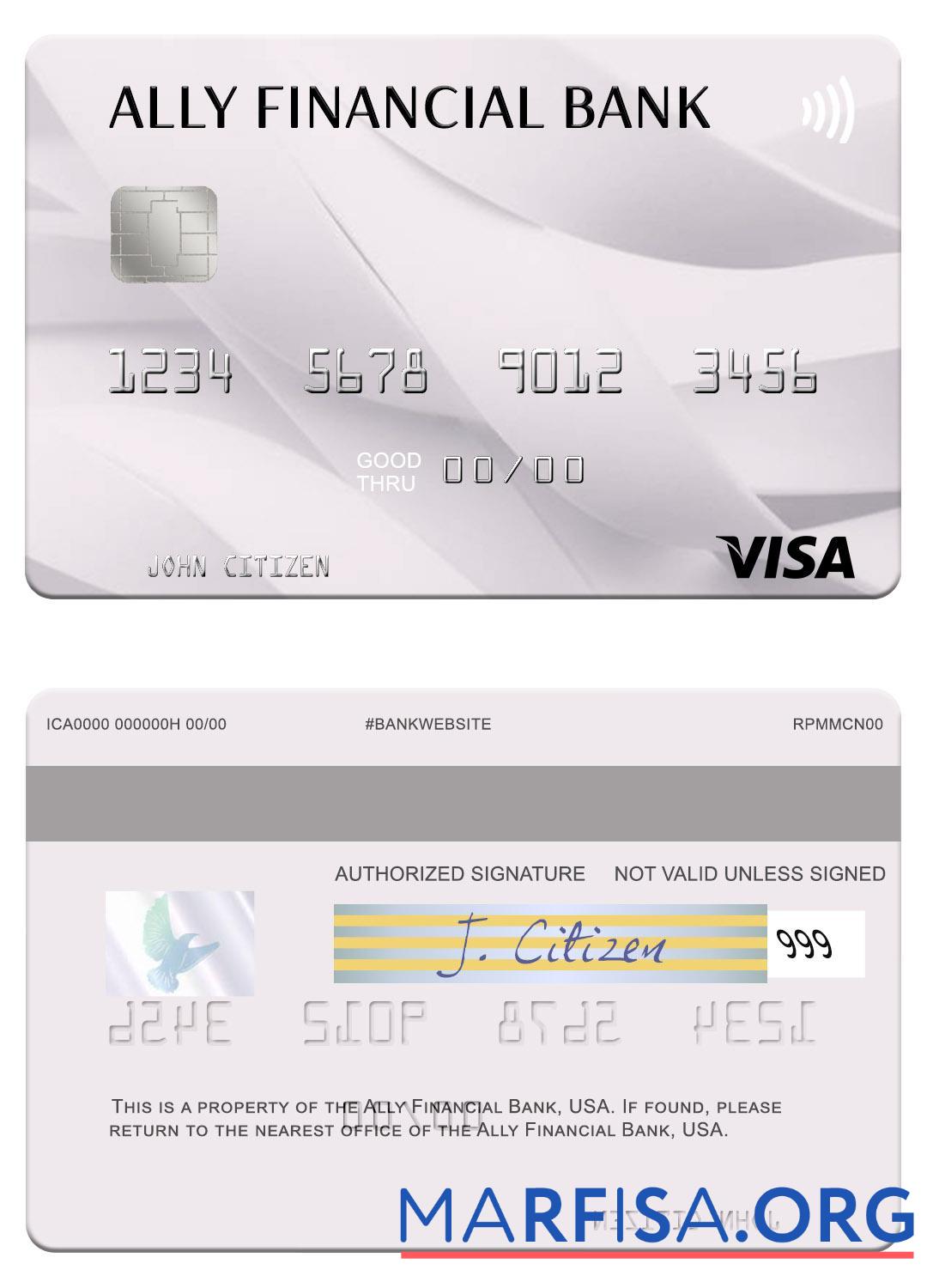 Downloadable USA Ally Financial Bank visa card real example